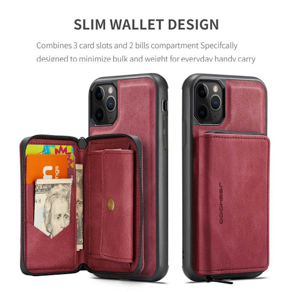 JEEHOOD iPhone 11 Pro Max Plånboksfodral Konstläder TPU Röd
