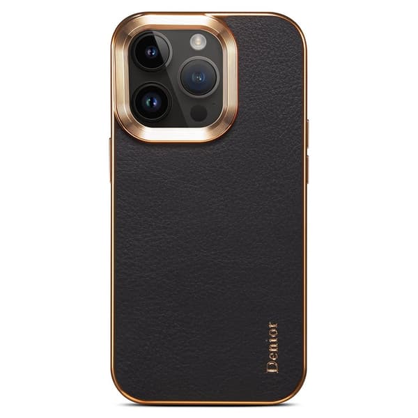 DENIOR Mobilskal till iPhone 16 Pro Äkta Läder PC+TPU Svart