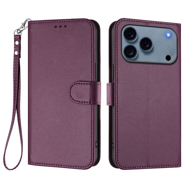iPhone 17 Pro Max Plånboksfodral Läder med Handledsrem - Lila Lila