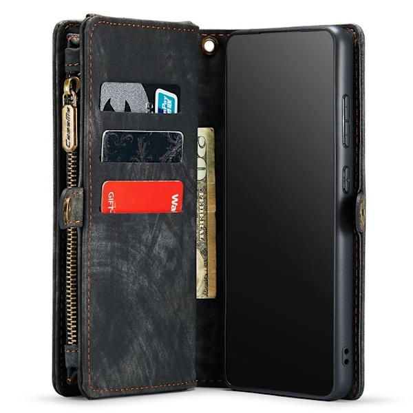 CASEME Multi-function Wallet TPU + KonstLäder Mobilskal - Svart