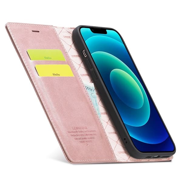 LC.IMEEKE iPhone 15 Plånboksfodral i Konstläderläder - Roséguld