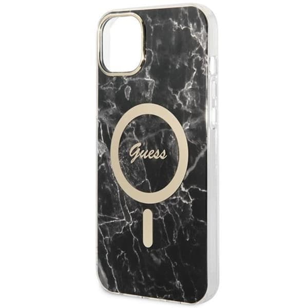 GUESS iPhone 14 Plus Magsafe Skal Marble + Trådløs Oplader - Sort Black