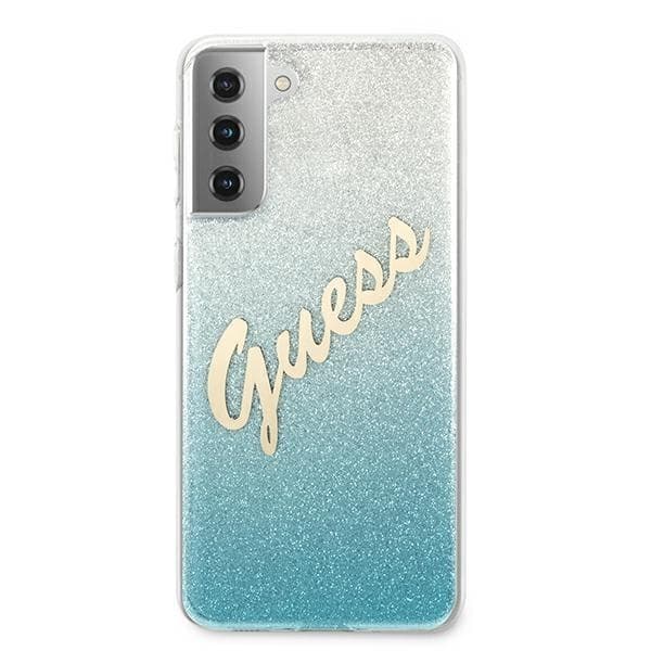 Guess Skal Galaxy S21 Plus Glitter Gradient Script - Blå Blue
