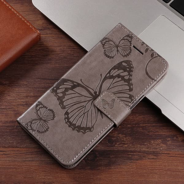 OnePlus 15 5G Konstläder Plånboksfodral Floral Butterfly Imprinted Grå