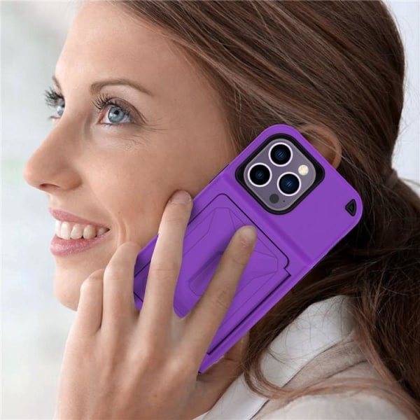 iPhone 14 Pro -kuori korttitaskulla Mirror Kickstand - Violetti