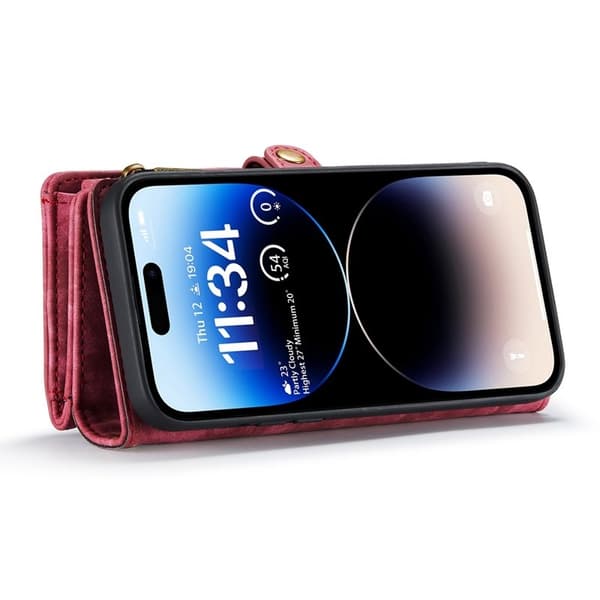 CASEME 2-in-1 Plånboksfodral i TPU + Konstläder för iPhone 13 Pro Max - Röd