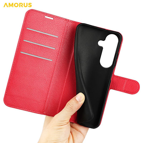 Amorus Plånboksfodral för Samsung Galaxy S26 Plus Konstläder Stöd - Röd