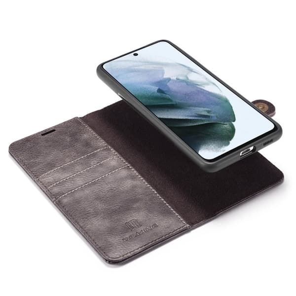 DG.MING Samsung Galaxy S21 FE 2-i-1 Äkta Läder Plånboksfodral Ställ - Grå