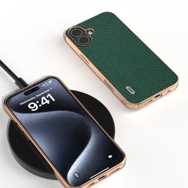 ABEEL Mobilskal till iPhone 16 Plus Star Series Grön Äkta Läder