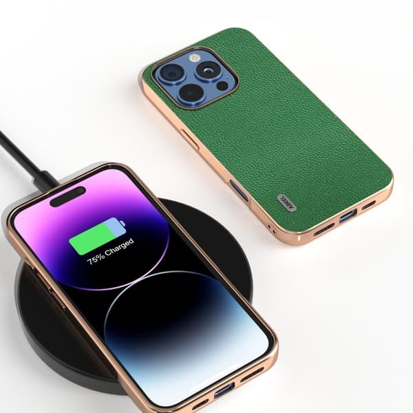 ABEEL Mobilskal till iPhone 16 Pro Max Äkta Läder + PC + TPU Grön