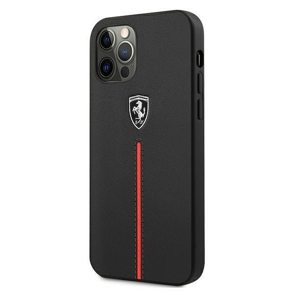 Ferrari iPhone 12 Pro Max Skal Off Track Leather Nylon Stripe - Svart
