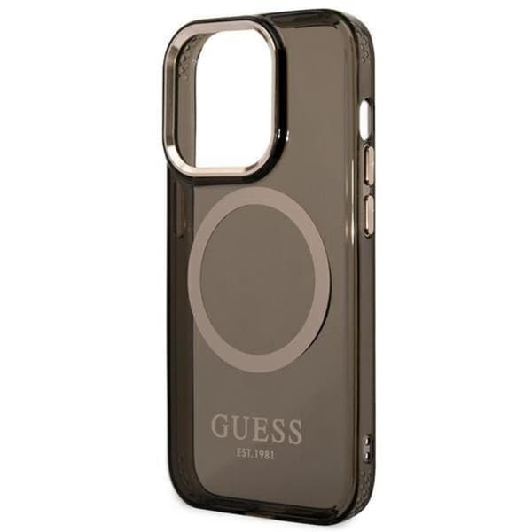 GUESS iPhone 14 Pro Max Skal Magsafe Guld Outline Translucent - Black