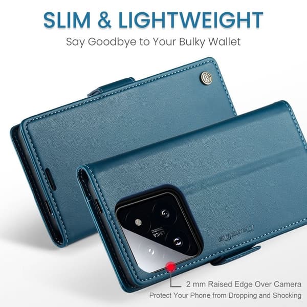 CASEME Xiaomi 14 Pro Plånboksfodral Konstläder RFID-Skydd Blokering Blå