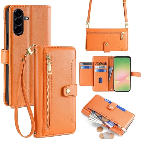 Galaxy A56 5G Konstläder Plånboksfodral med 2 Rem - Orange Orange
