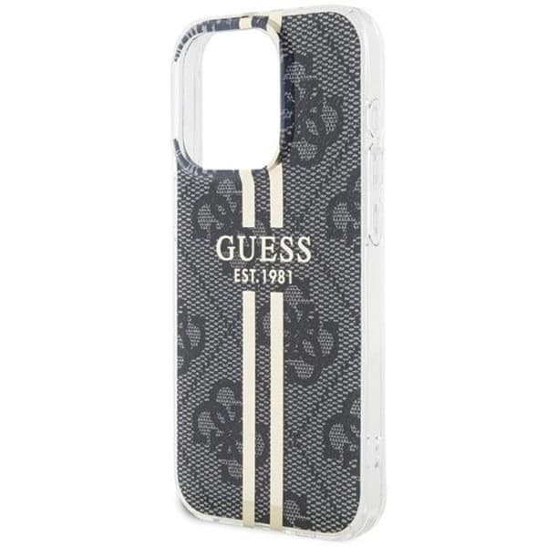 Guess iPhone 15 Pro Mobilskal 4G Gold Stripes - Sort Black
