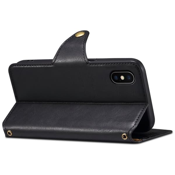 DENIOR iPhone X / XS Plånboksfodral Konstläder Kortfickor Svart