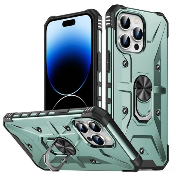 iPhone 14 Pro Max Cover Ring Holder Armor - Mørkegrøn
