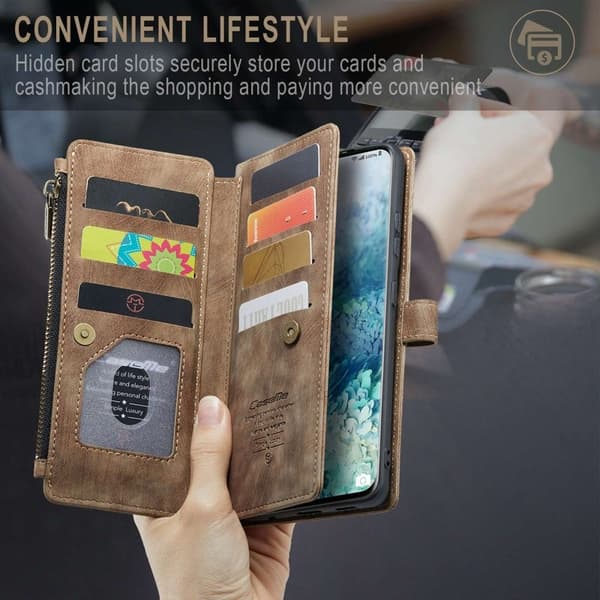 CASEME Konstläder Plånboksfodral för Samsung Galaxy S20 Plus - Brun
