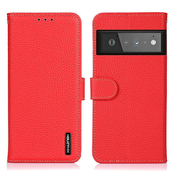 KHAZNEH Litchi ægte læder pungetui Google Pixel 6 - Rød Red
