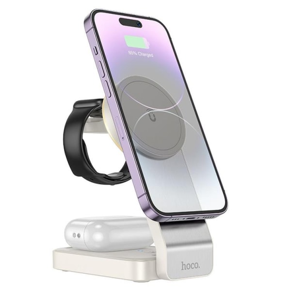 HOCO 3in1 - Trådlös laddare iPhone - Apple Watch - Airpods - Vit