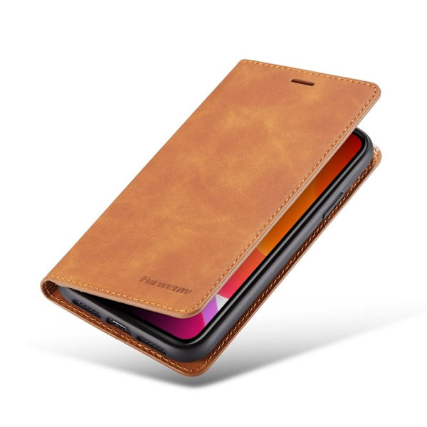 FORWENW iPhone 11 Plånboksfodral i Silky Touch Konstläder - Brun
