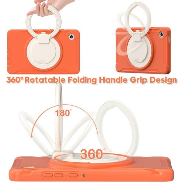 Mobilskal till Galaxy Tab A11 Rotary Kickstand Handle - Coral Orange Orange