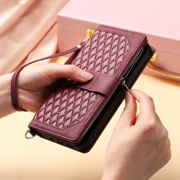 Galaxy A33 5G Wallet Case Rhombus Grid - viininpunainen