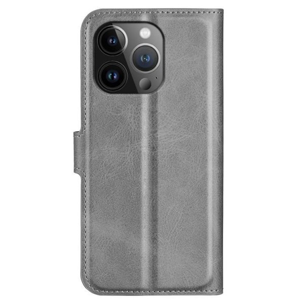 iPhone 15 Pro Max Wallet Case Calf Flip Folio - Grå