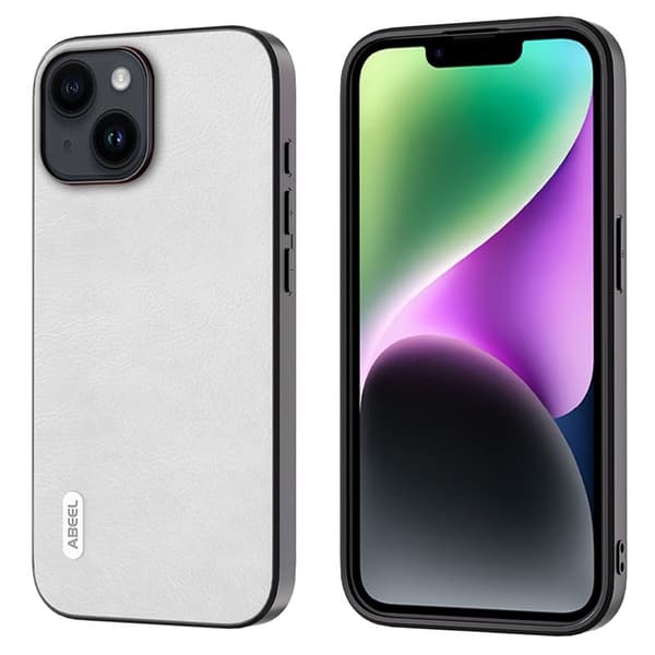 ABEEL Mobilskal till iPhone 15 Plus Litchi Textur Anti-Damm Vit
