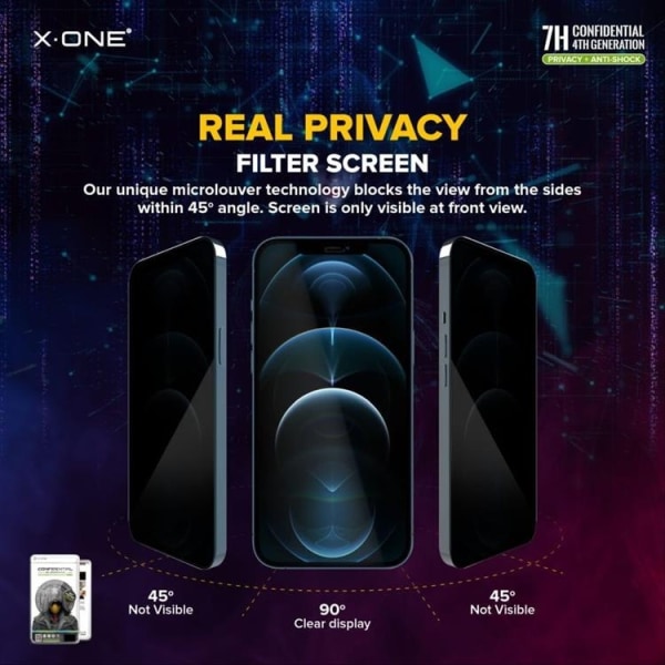 X-One iPhone 14 Pro karkaistu lasi näytönsuoja Privacy Shock Elimina