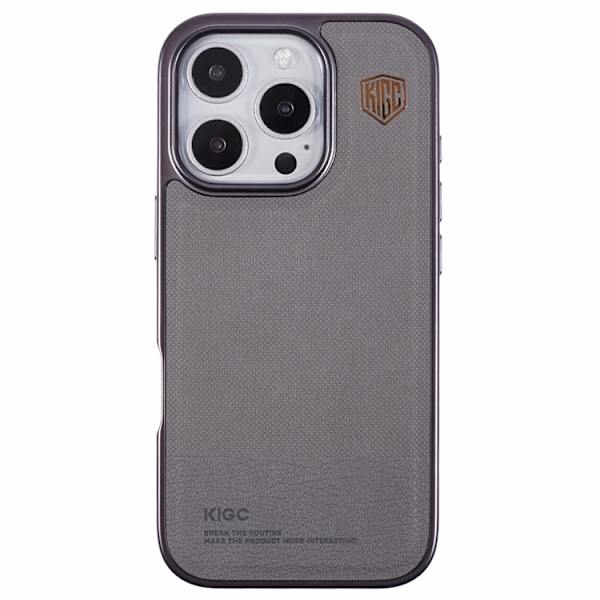 KIGC Mobilskal till iPhone 16 Pro Max Electroplating PC + TPU + PU - Grå Grå