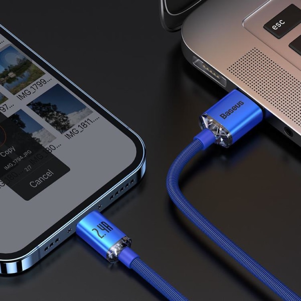 Baseus Crystal USB Type A Till Lightning Kabel 1.2m - Blå
