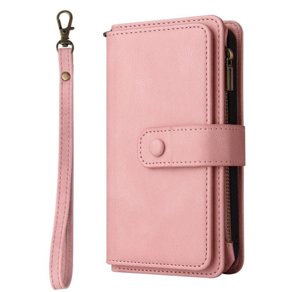 iPhone 14 Plus Plånboksfodral KT Zipper - Rosa Rosa