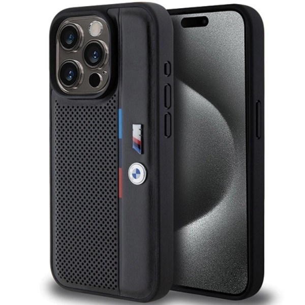 BMW iPhone 15 Pro Cover Perforated Tricolor Line