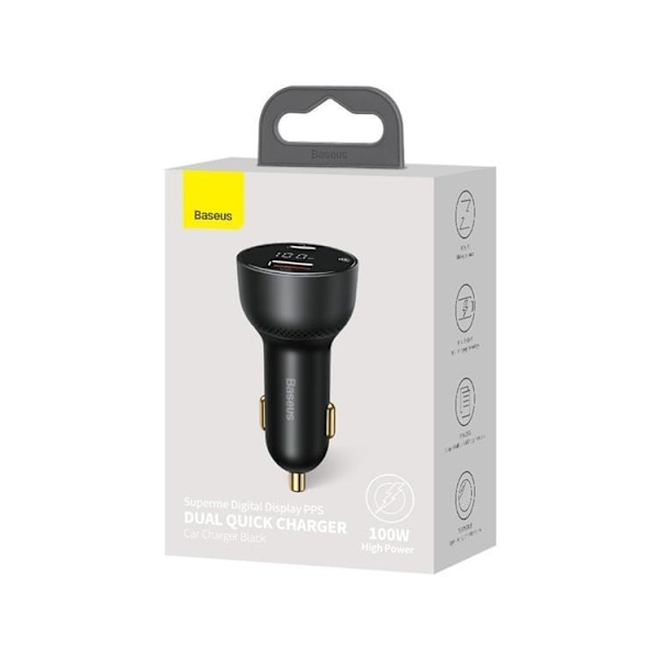 Baseus Superme Billaddare USB Till USB-C 100W - Svart Svart