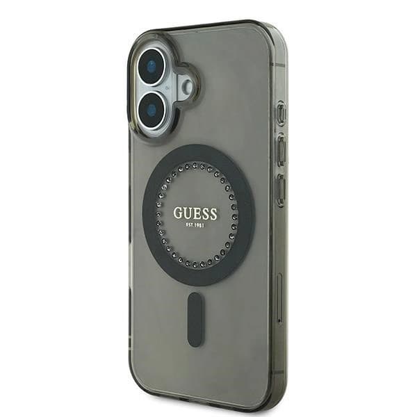 Guess Telefontaske til iPhone 16 Plus MagSafe IML Rhinestone - Sort Black