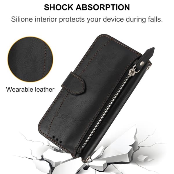 Samsung Galaxy S26 Plus Plånboksfodral Dragkedja Konstläder - Svart