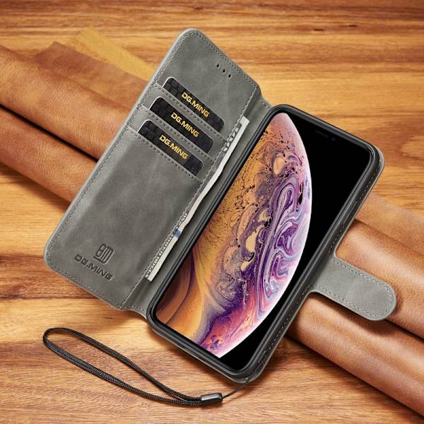 DG.MING Retro KonstLäder Plånboksfodral iPhone XS Max Grå