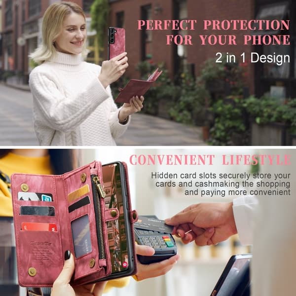 CASEME 008 Series Samsung Galaxy S23+ Konstläder Plånboksfodral Röd
