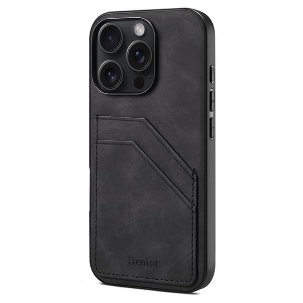 DENIOR Mobilskal till iPhone 16 Pro Max PU Läder + TPU + PC - Svart