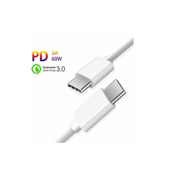 SiGN Hurtigladekabel USB-C til USB-C 60W, 3A, 1m PD - Hvid Vit