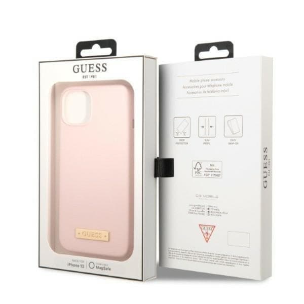 Guess iPhone 13 Mini Skal MagSafe Silicone Logo Plate - Rosa Rosa