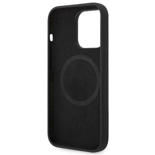 GUESS iPhone 14 Pro Max Skal MagSafe Silicone Logo Plate - Musta Black