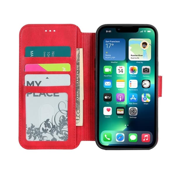 BOOM iPhone 14 Pro Plånboksfodral Calfskin - Röd Röd