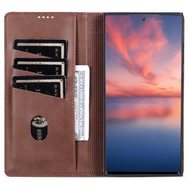AZNS Samsung Galaxy S23 Ultra Plånboksfodral Konstläder - Brun