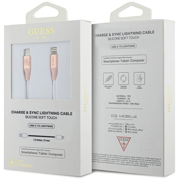 Guess USB-C till Lightning kabel 1.5m Ebossed Logo - Rosa Rosa