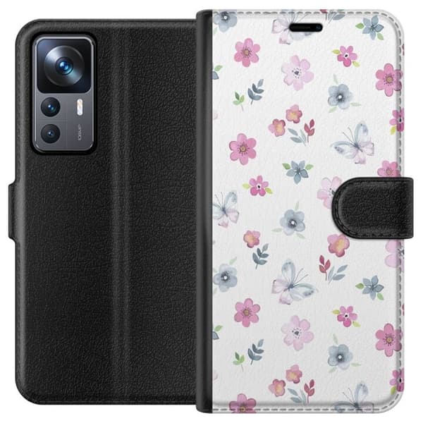 Pung Taske til Xiaomi 12T Pro med blomster og sommerfugle