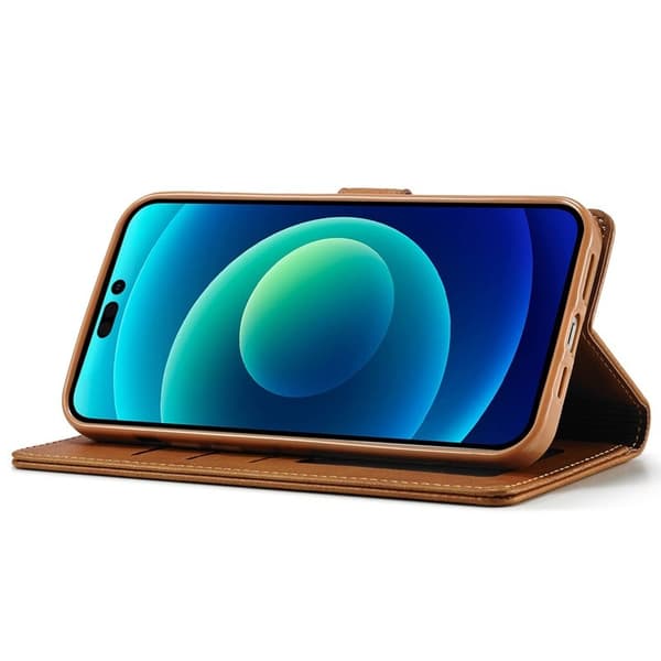 LC.IMEEKE iPhone 14 Plus Plånboksfodral - Magnetiskt Konstläder - Ljusbrun