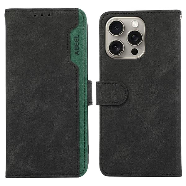ABEEL iPhone 16 Pro Plånboksfodral RFID-Skydd Konstläder Flip Svart