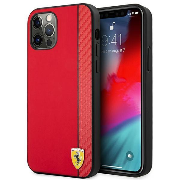 Ferrari On Track Carbon Stripe Cover iPhone 12 Pro Max - punainen Red